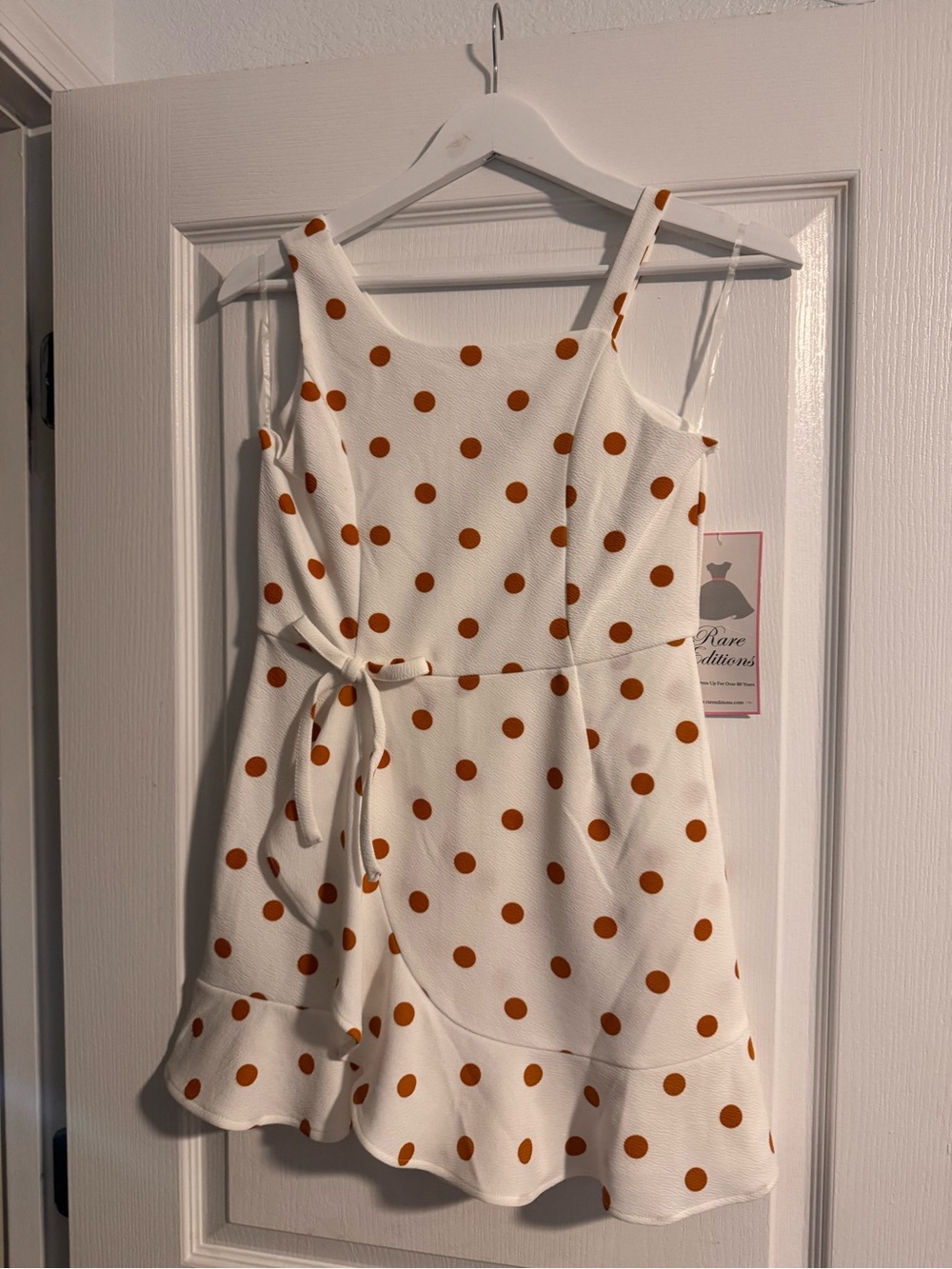 Rare Editions White Dress with Rust Polka Dots